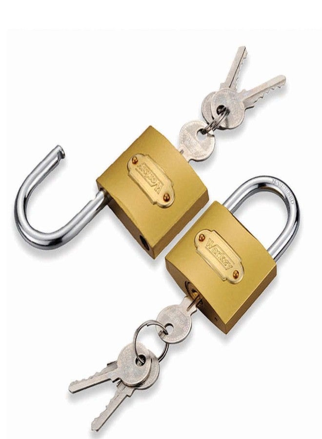 SAI PRASEEDA أقفال ساي براسيدا مستطيلة الشكل ذهبية اللون، مقاس 32 مم، عبوة من قطعتين، هيكل معدني، 3 مفاتيح وسلسلة مفاتيح لكل قفل، أقفال للأبواب والبوابات والرفوف وحقائب السفر، رقم المنتج: LK 4 - Image 2